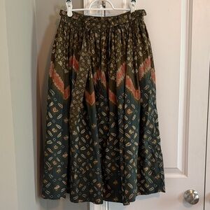 Ulla Johnson Midi Skirt in Olive Green with Rust Accents